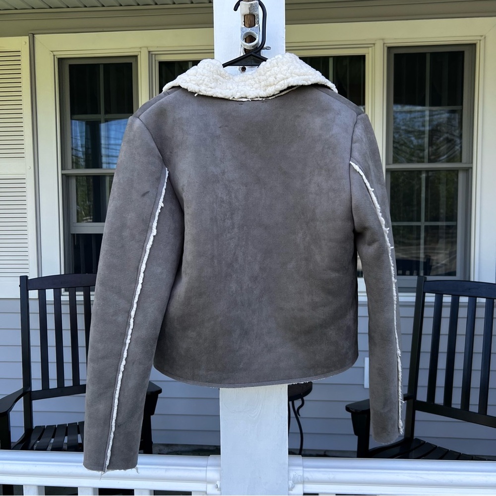 Gray Shearling Jacket With Cream Lining - image 3